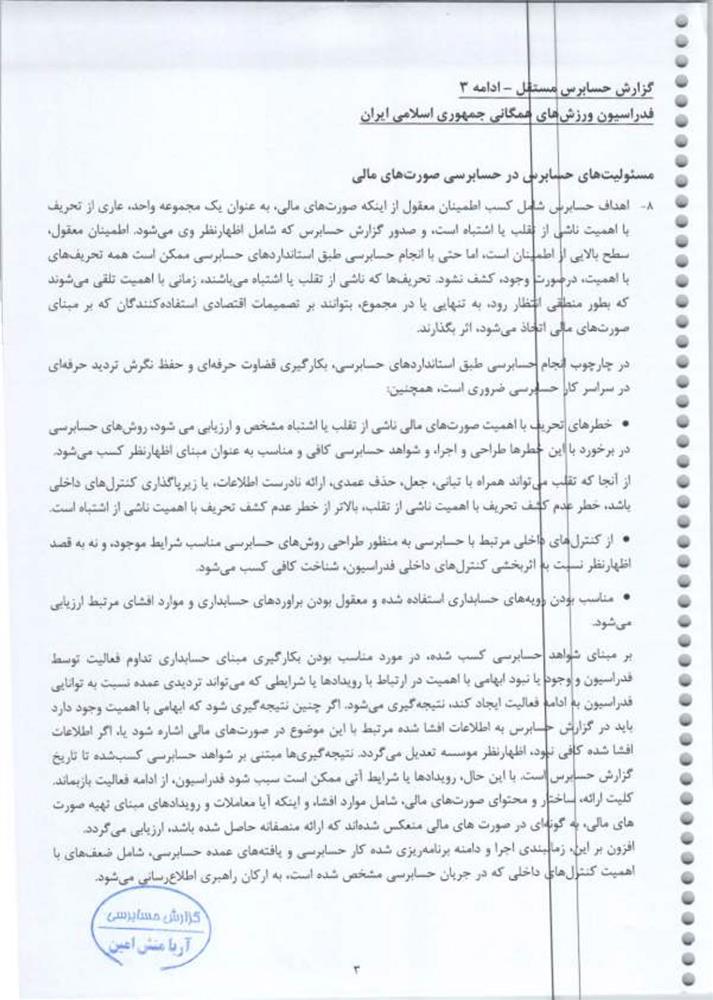گزارش حسابرس مستقل فدراسیون ورزش‌های همگانی جمهوری اسلامی ایران
